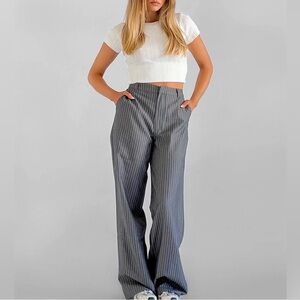 Tiger Mist Grey Pinstripe Wide Leg Pants, size M